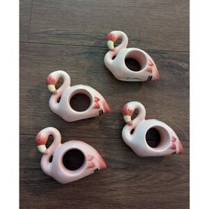 Home Pink Flamingo Ceramic Napkin Rings Set of 4 Tropical Coastal Dining Decor